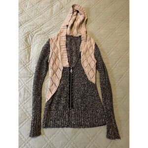 FP knit cardigan sweater crochet with zippers and hood small